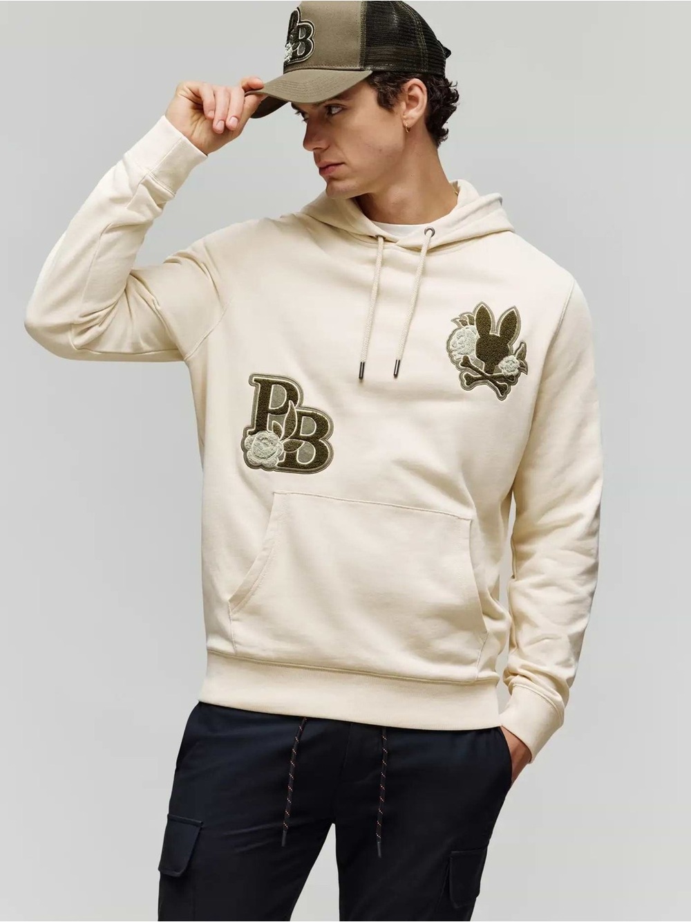 Psycho Bunny Auguste Hoodie with Olive Logo Patches - Men